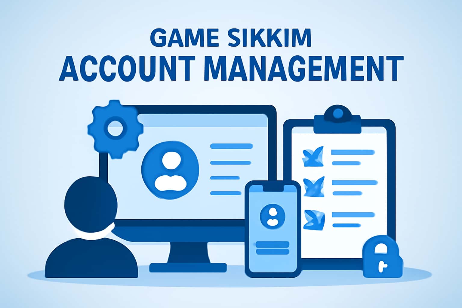A futuristic representation of Game Sikkim Account Management with blue accents.