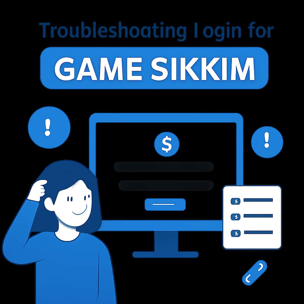An educational diagram illustrating troubleshooting steps for Game Sikkim login.